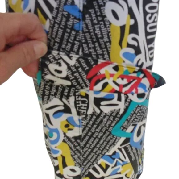 VIP Crop Joggers, 3/4, Graffiti, Faux Cargo, Elastic Waist/Cuffs, Belt, VINTAGE - Picture 5 of 13